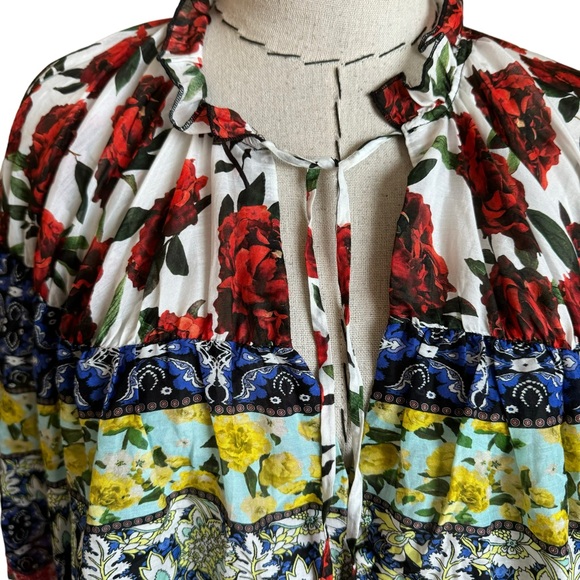 ALICE + OLIVIA Marlyn Floral Tie-Neck Button Down Tiered Blouse size XL - Picture 4 of 13